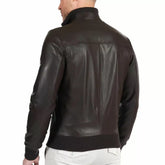 Chocolate Brown Leather Bomber Jacket for Men